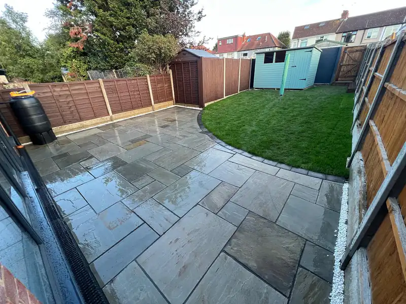 Indian stone patio laid by TBL Fencing Services